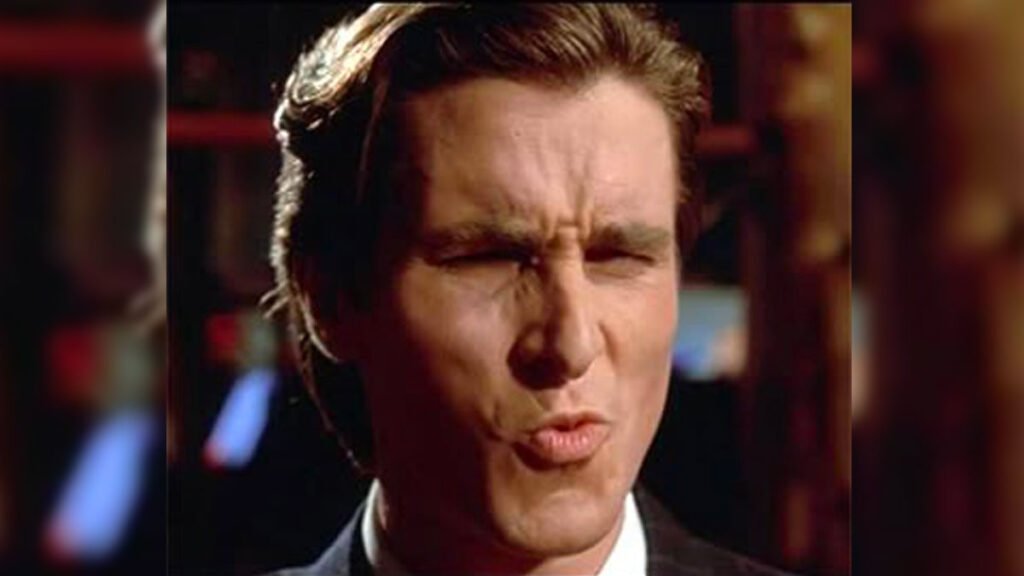 Christian Bale in the 2000 Movie "American Psycho" where played the role of "Patrick Bateman", this face has been famous as a Sigma Male meme