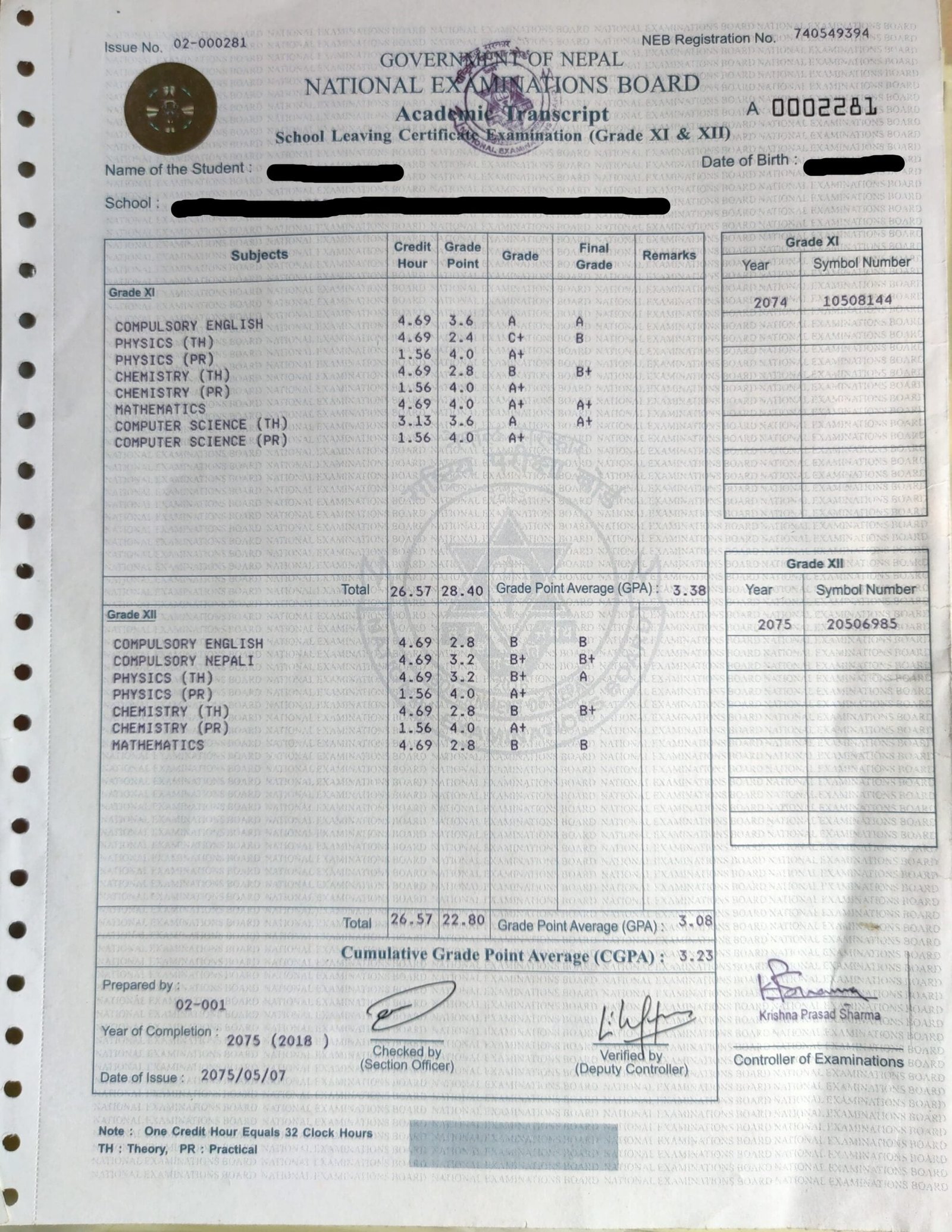 NEB (Class 11 and 12) Transcript Nepal Sample