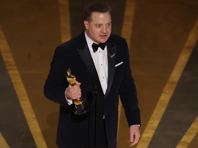 Brendan Fraser wins the Oscar for Best Actor for "The Whale" during the Oscars show at the 95th Academy Awards in Hollywood, Los Angeles, California, US, March 12, 2023.